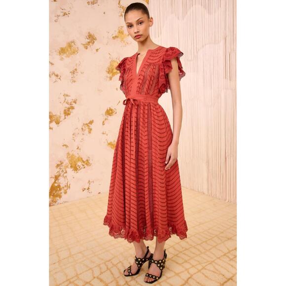 ULLA JOHNSON Dresses & Skirts - NEW ULLA JOHNSON olga flutter sleeve midi dress in claret